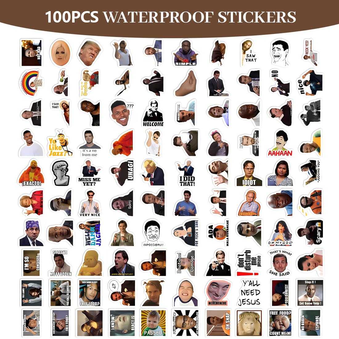 100 pezzi di adesivi divertenti, stickers Meme, adesivi Meme classici, graffiti in vinile per laptop, skateboard, auto, valigie, adolescenti e adulti (A)
