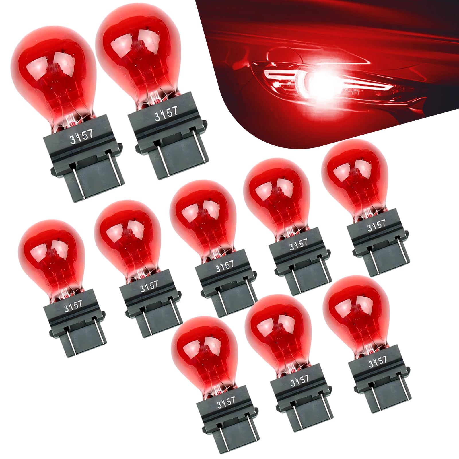 10PCS 3157 Bulb Tail Light Bulbs, 3157 Car Instrument Light Bulb, 12V 21/5W Mini Brake Lights Bulbs, Universal Car Lighting Replacement Accessory for Turn Signal Parking Side Marker(Red)