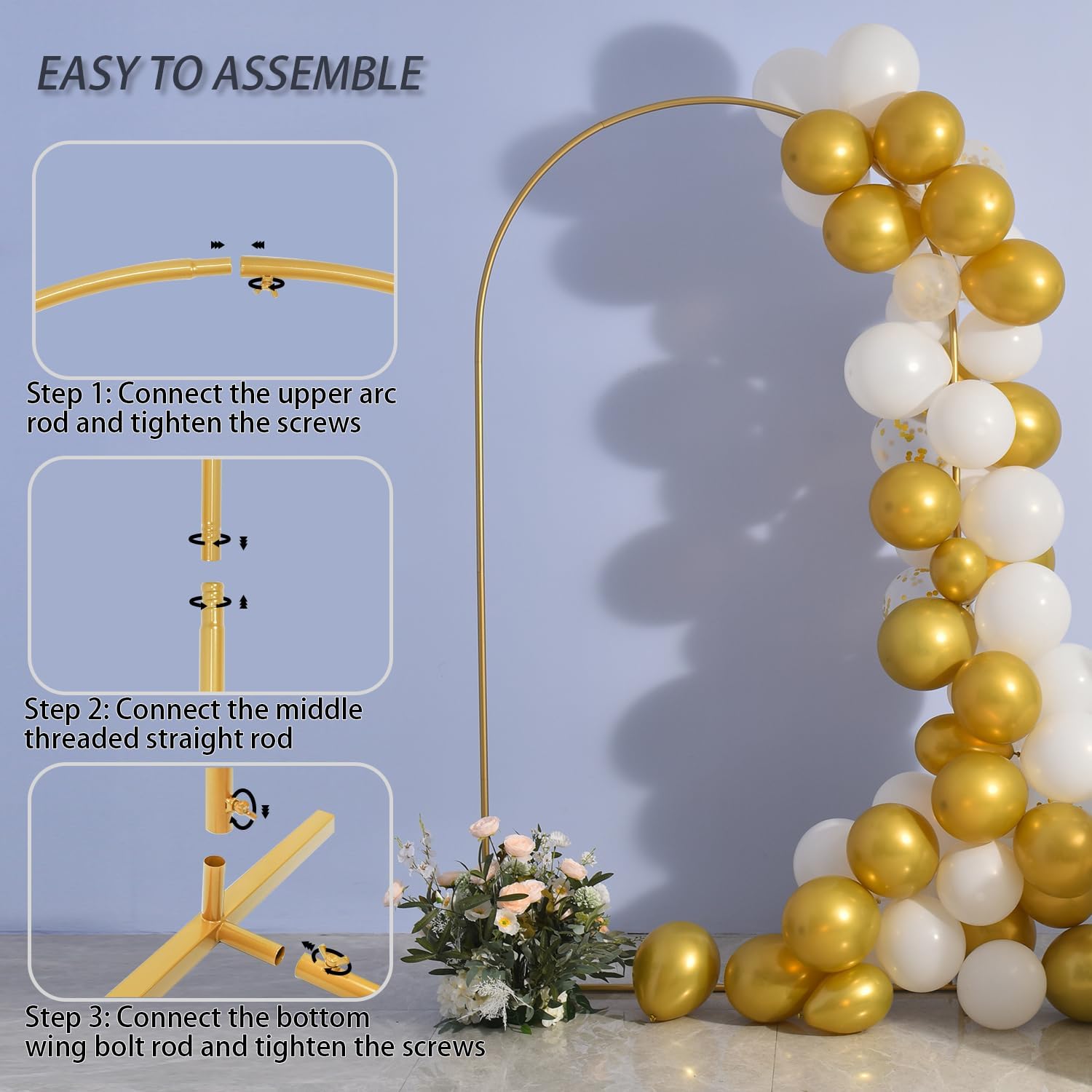 Vincidern 7.2 ft Balloon Arch Backdrop Stand Gold, Wedding Arch for Birthday Party, Bridal Baby Showers, Wedding Ceremony Arch Frame Metal
