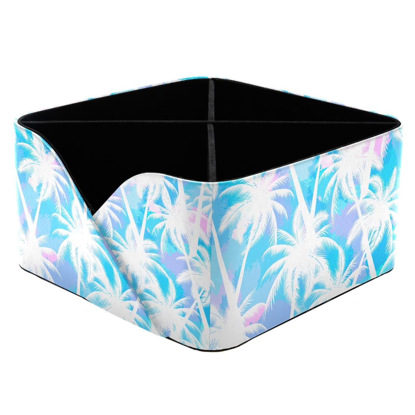 KengjuTesu Tropical Palm Leaves Floral Pattern Desktop Organizer Pen Holder, Rectangular Pencil Cup for Office, Study and Makeup Stations
