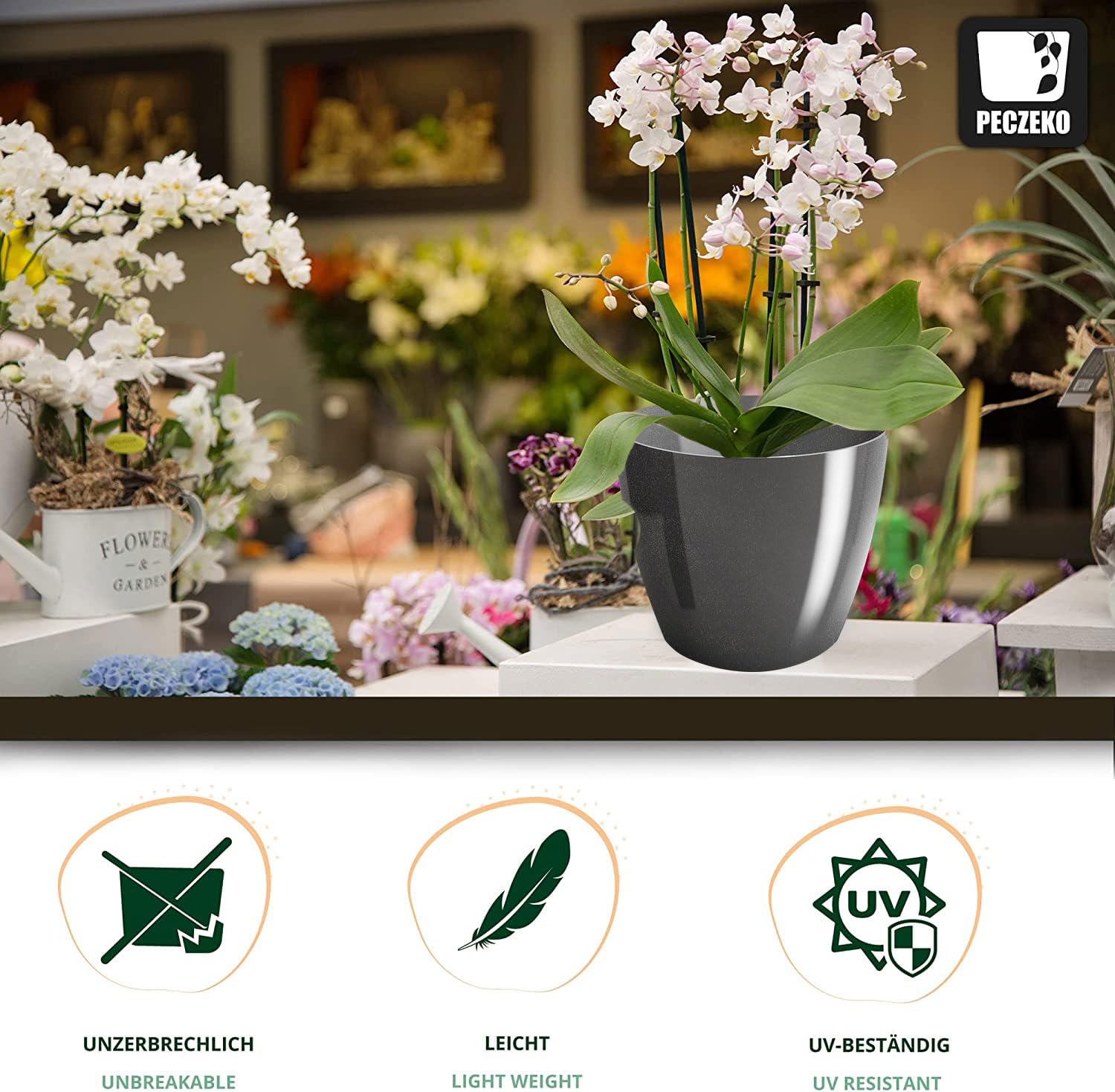 Macetas Brillantes Macetas Decorativas Hierbas Macetas Redondas de plástico duraderas y Ligeras para salón, Comedor, Cocina, terraza, balcón Juego de 2 Piezas (Antracita, diámetro 16 cm) — view 113