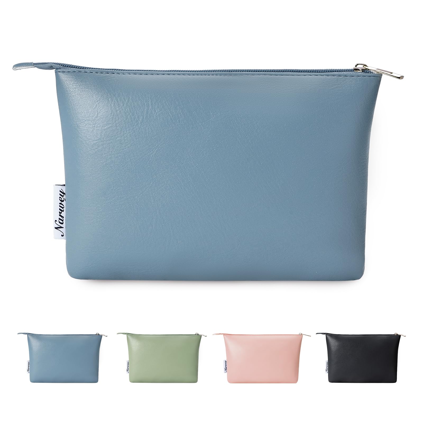 Small Makeup Bag for Purse Small Cosmetic Bag Women PU Leather Travel Makeup Pouch Zipper Pouch (Greyish Blue)