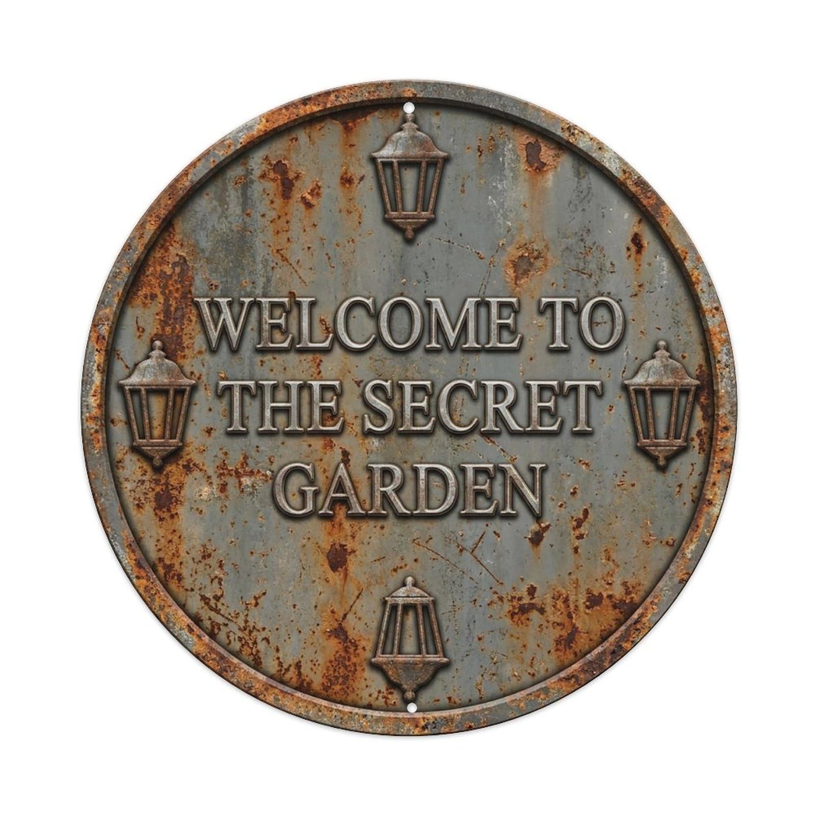 Vintage Welcome Secret Garden Iron Smoke Distressed Metal Tin Sign