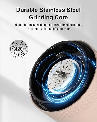 Miniatura 5 de Molinillo de café portátil inalámbrico de acero inoxidable, molinillo de café eléctrico con 38 ajustes de molienda ajustables externos, panel de