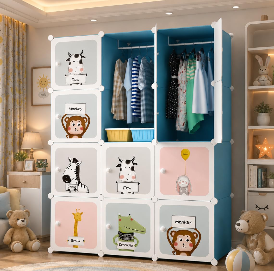 Mevigo Foldable Plastic Wardrobe for Clothes – 12- Door Baby Cupboard for Clothes Storage, Wardrobe for Kids, Plastic Almirah, Collapsible Wardrobe for Kids Livingroom & Home (Blue-KTE2, 12- Door)