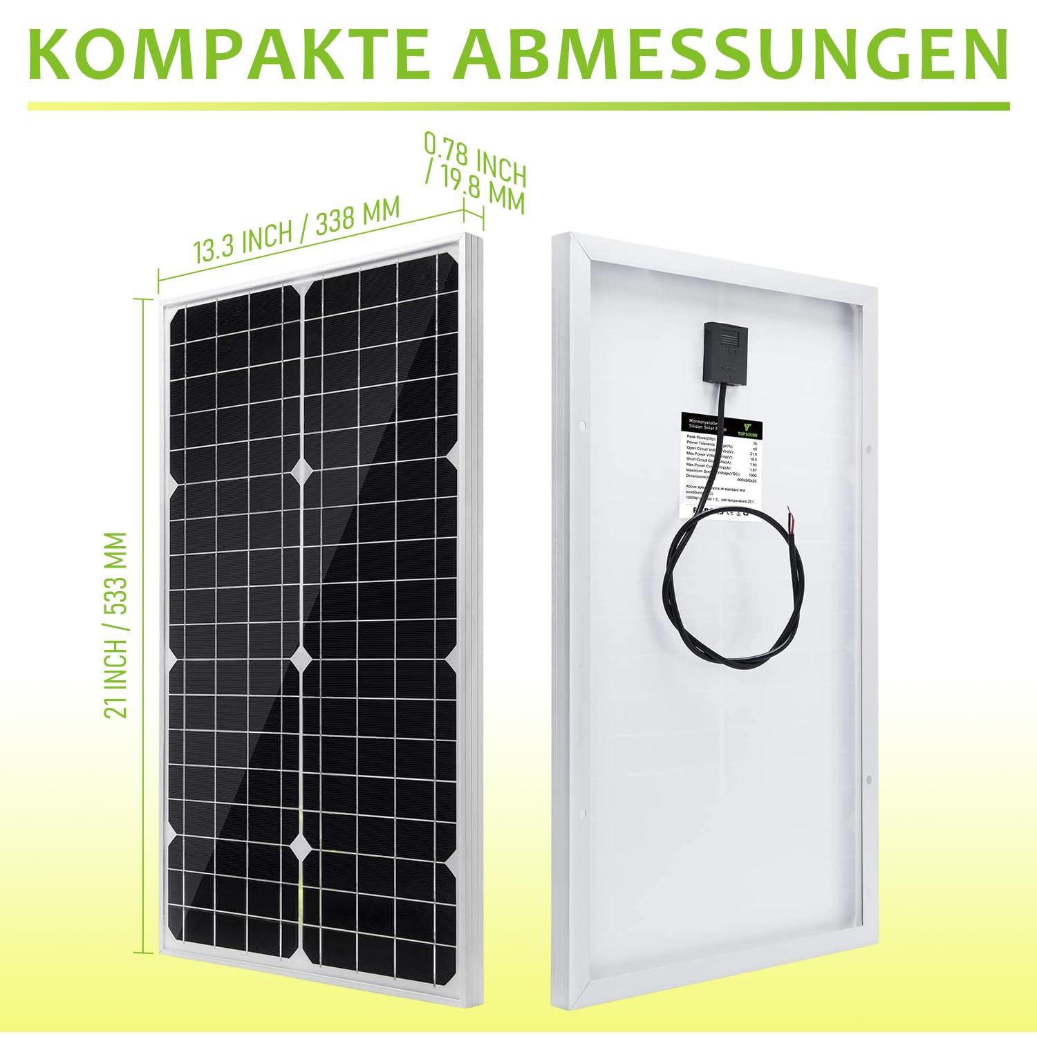 Topsolar 30W 12V Mono Solarpanel‑Set mit Laderegler für Batterie‑Aufladung