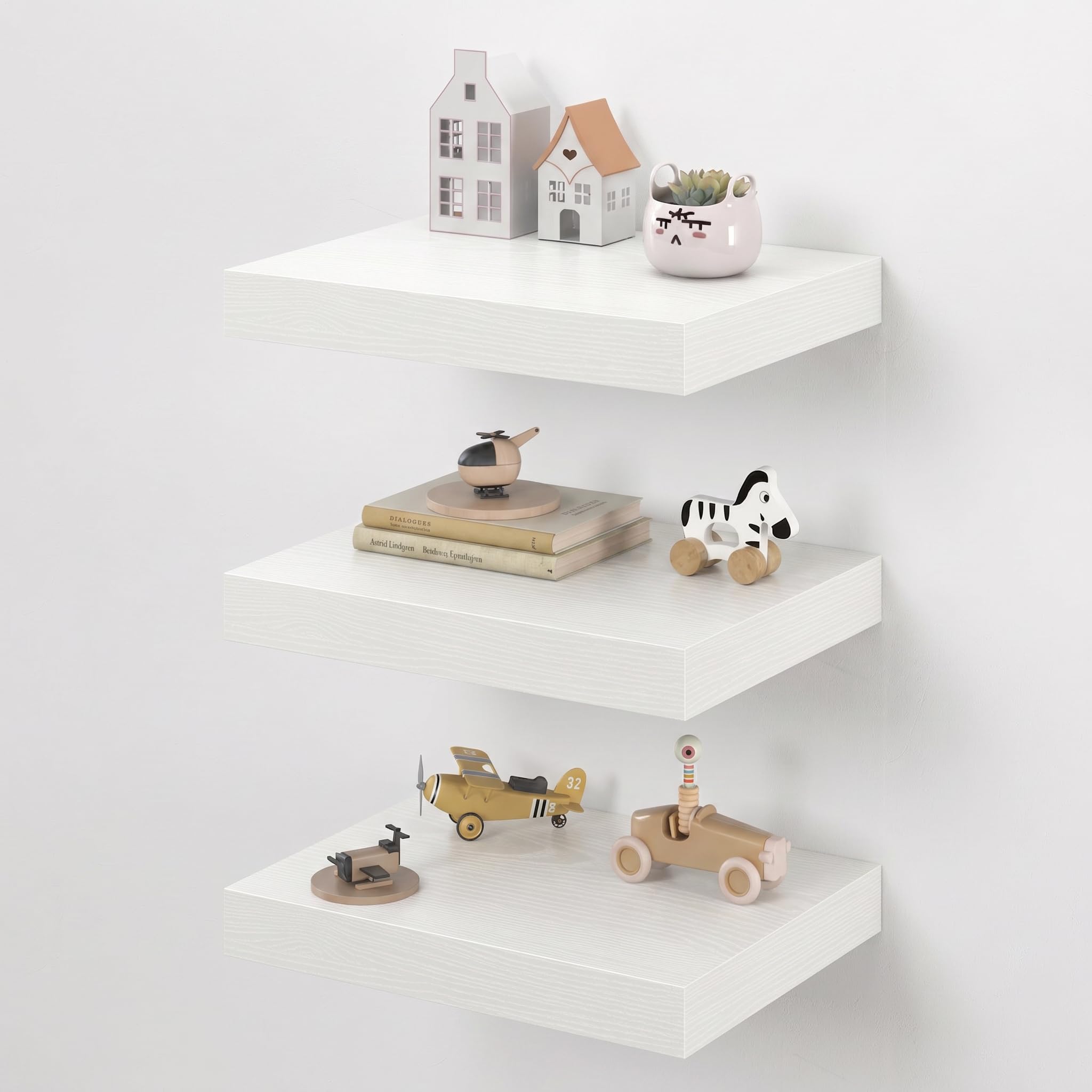 Dreamland 16" Floating Shelves for Wall, 12" Deep Thicker White Floating Shelves, Wall-Mounted Shelves for Bedroom, Living Room, Kitchen, Bathroom - Set of 3