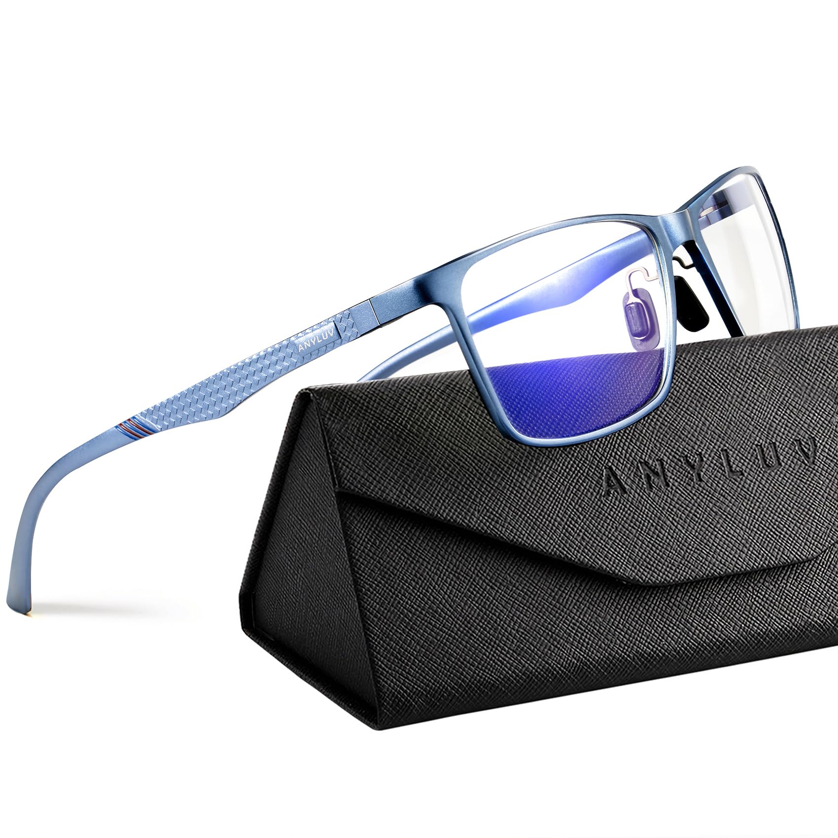 ANYLUV Blue Light Glasses Men, Relieve Eyestrain and Eye Protection, Al-Mg Metal Computer Blue Light Blocking Glasses