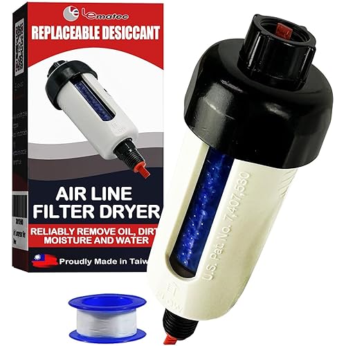 LE LEMATEC Air Dryer for Compressor with Replaceable Desiccant Element, Water Separator for Air Compressor Up to 150 PSI, Removes Moisture & Contaminants, Compatible with Pneumatic Tools ZN312-D-C1