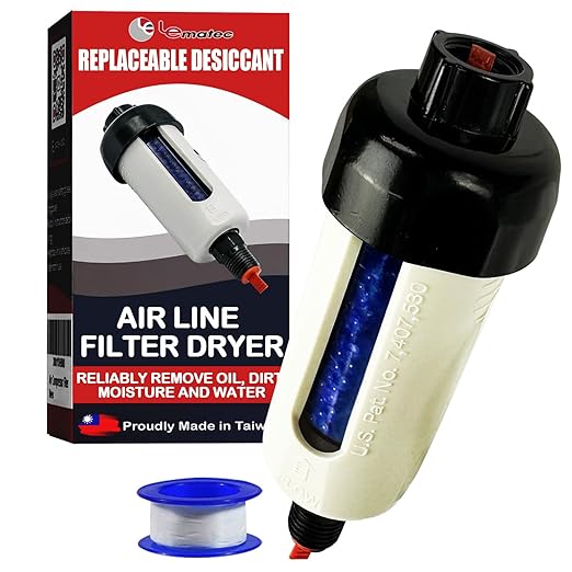 LE LEMATEC Air Dryer for Compressor, Replaceable Desiccant Filter with Teflon, Water Separator for Compressed Air Up to 150 PSI, Compatible with All Pneumatic Tools (ZN312-D-C1)