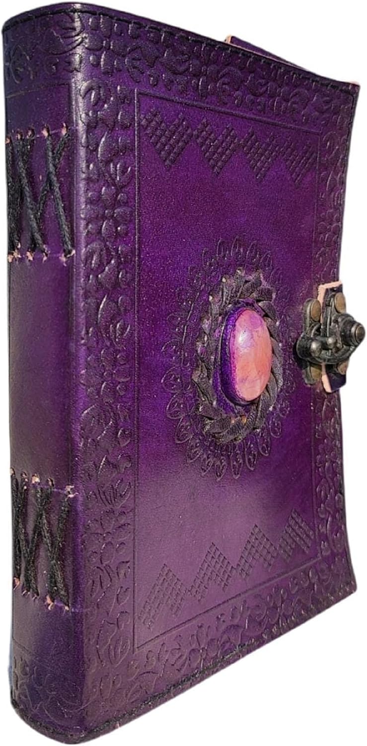 Leather Journal Writing Notebook Planner Daily Notepad Bound Diary with Lock and Key Antique for Men & Women by BBE Handicrafts (PurpleStone), 7 x 5 inches, (MIX_1r2)