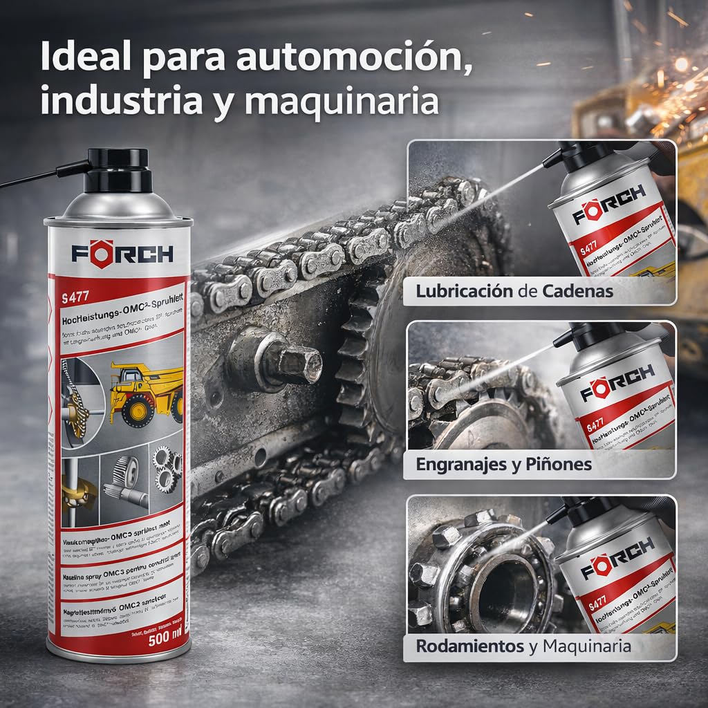 FORCH Grasa Líquida en Spray 500 ml S477 – Lubricante Profesional de Alto Rendimiento para Cadenas, Engranajes y Rodamientos – Larga Duración, Resistente al Agua y Antidesgaste (1)