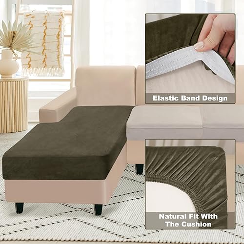 Miniatura 4 de NAISI Funda para sofá seccional, 1 pieza, funda de terciopelo separada, funda de sofá elástica suave para sillón seccional izquierdoderecho (diván,