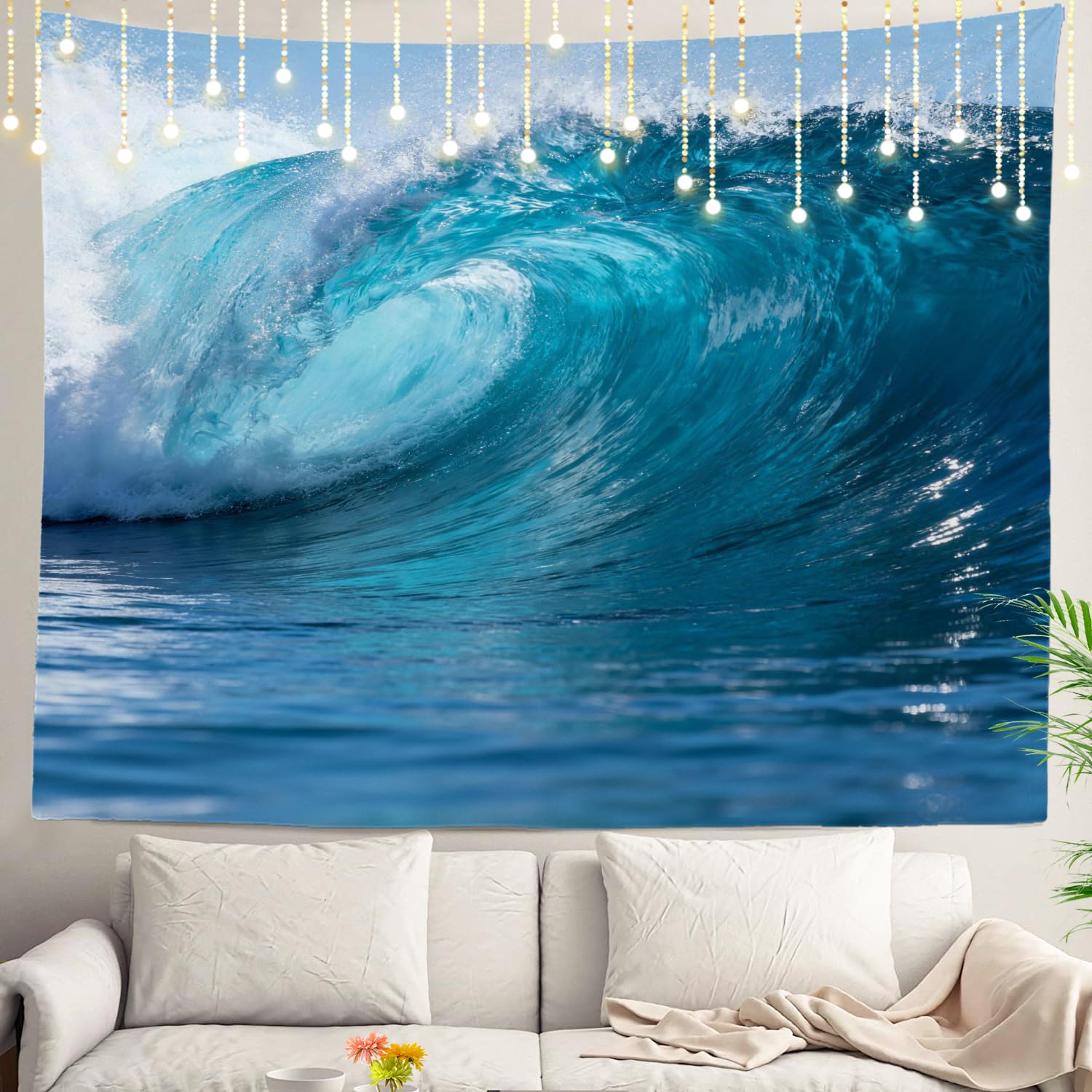 Tapisserie murale océan Shrahala bleu 150x210 cm pour décoration intérieure