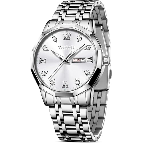 Watch for Men Stainless Steel Men's Wrist Watches Business Dress Luxury Analog Quartz Men Watch with Big Face & Day Date Waterproof Two Tone