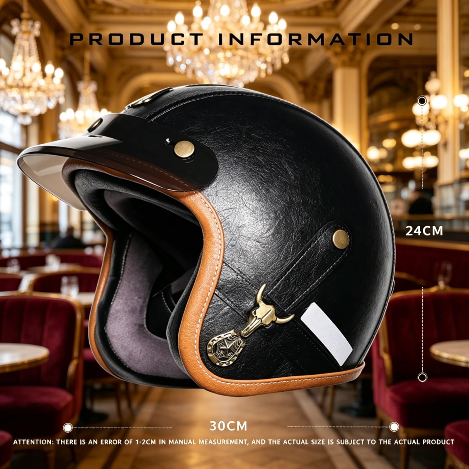 Klasyczny Kask Jet Certyfikat ECE 22.06 & Atest DOT, Dopuszczony do ruchu Kask Motocyklowy Retro Otwarty z Blendą Przeciwsłoneczną, Zewnętrzna Szybka Odczepiana, Klamra Mikrometryczna