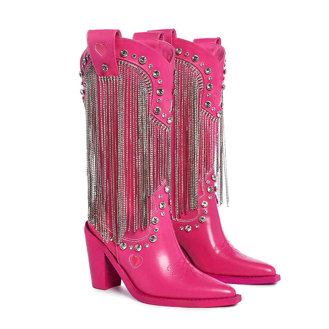 Dolls Kill Present Perfect Cowboy Boots by Sugar Thrillz - Vegan Leather Footwear With Rhinestone Fringe and Jewel Studs