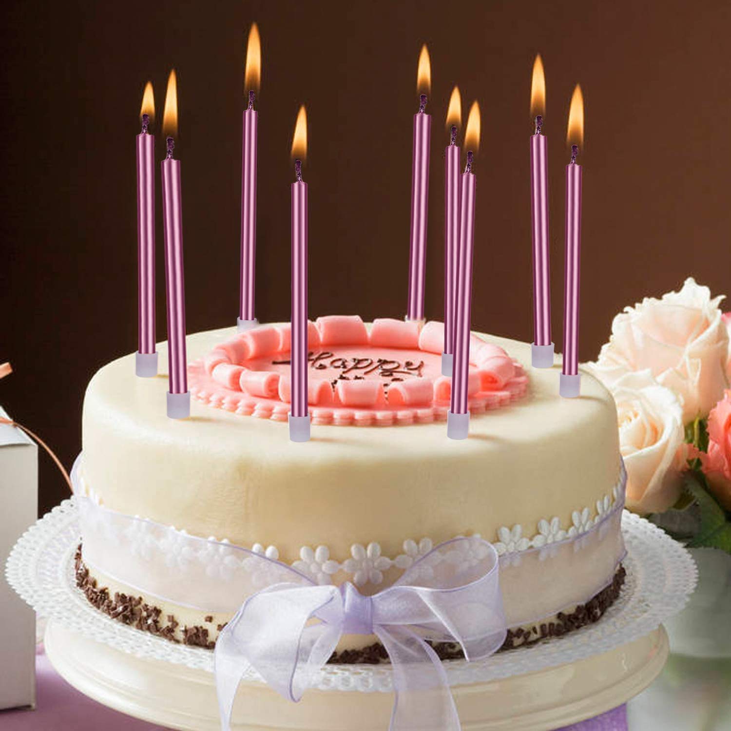 Gebogen verjaardagskaarsen, lange taartkaarsen met houder, kaarsen, verjaardag, bruiloft, jubileum, feestdecoratie, elegante kaarsen voor taarten, kinderen, volwassenen, 48 stuks, goud