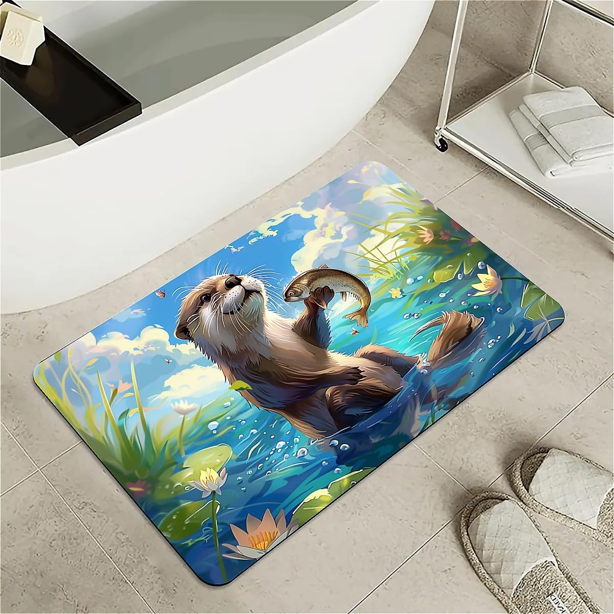 Tapis de bain papillon rouge et doré en diatomite 50x80 cm pour douche