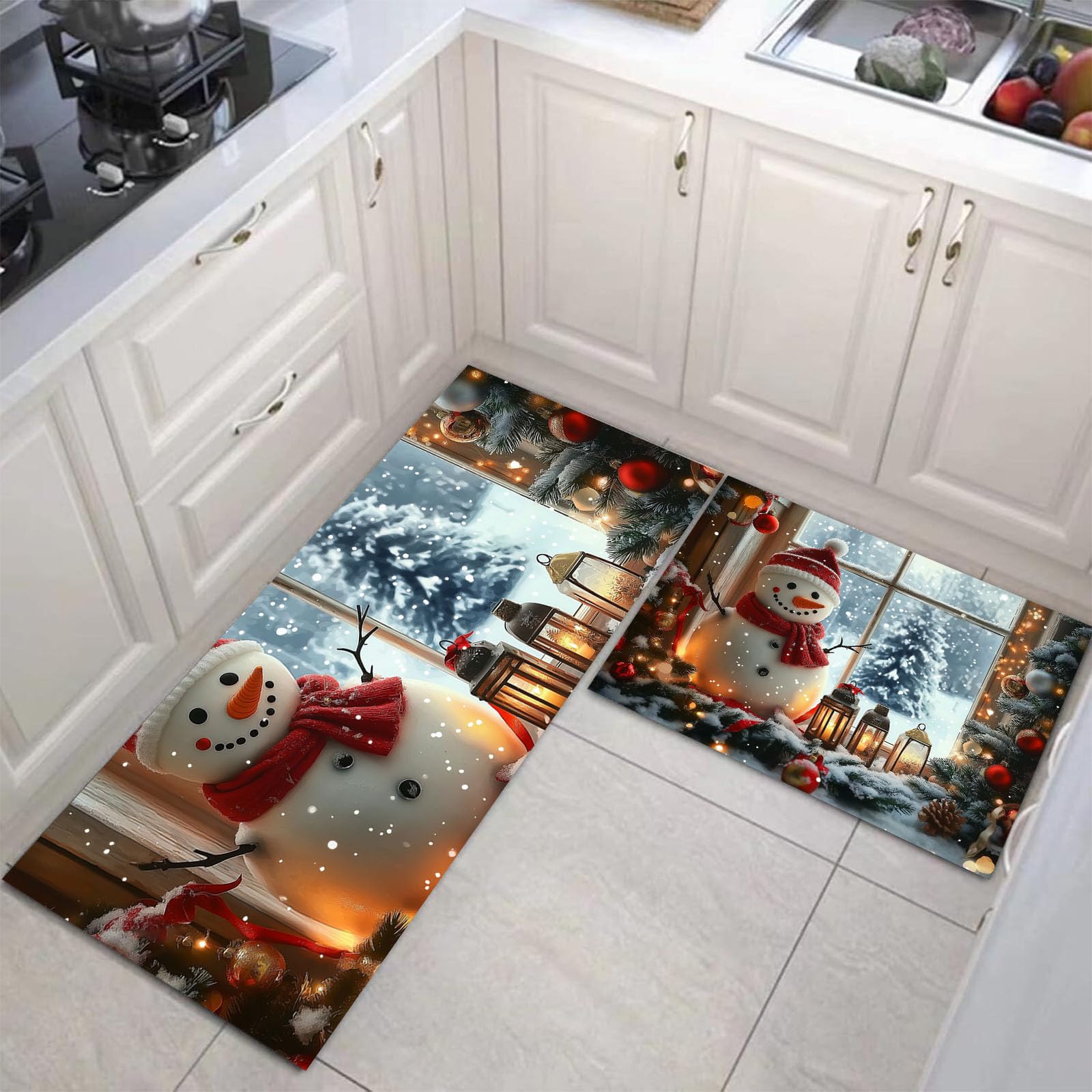 Alfombras de cocina de muñeco de nieve 40x60+40x120cm para decorar tu hogar
