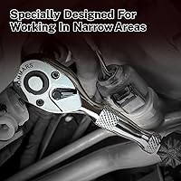 Vista 2 de TOMMARS Juego de trinquetes rechonchos, 1/4 ", 3/8", 1/2" llave de mango de trinquete de 72 dientes reversible de liberación rápida