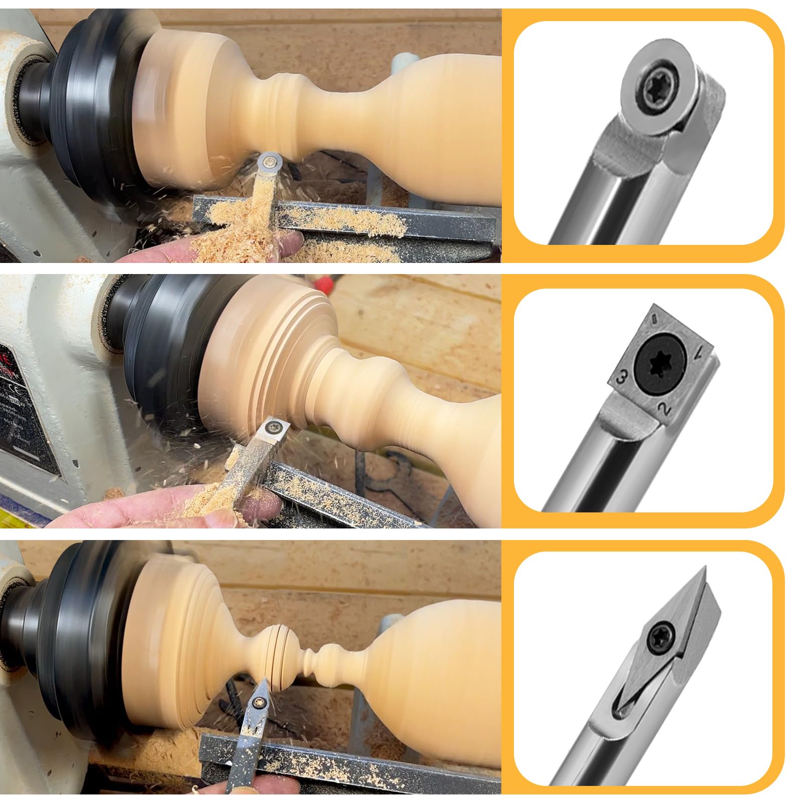 Drechselwerkzeug-Set, Drechselwerkzeug-Set mit Hartmetallspitze, Drechselwerkzeug mit Hartmetalleinsatz, austauschbare Hartmetall-Drehwerkzeuge mit Diamantform/Rund-/Vierkantschneider
