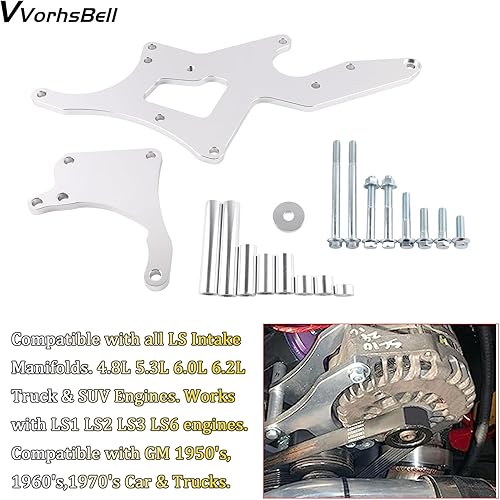 Miniatura 4 de LS Soporte de Serpentina y Bomba de Dirección Asistida de Alternador - Compatible con Motores Chevrolet LS1 LS2 LS3 LS6 LS7 4.8L 5.3L 6.0L 6.2L para