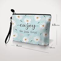 Vista 5 de Hglian Bolsa de maquillaje de viaje con flores de margarita, organizador inspirador de artículos de tocador cosméticos, bonita bolsa con cremallera