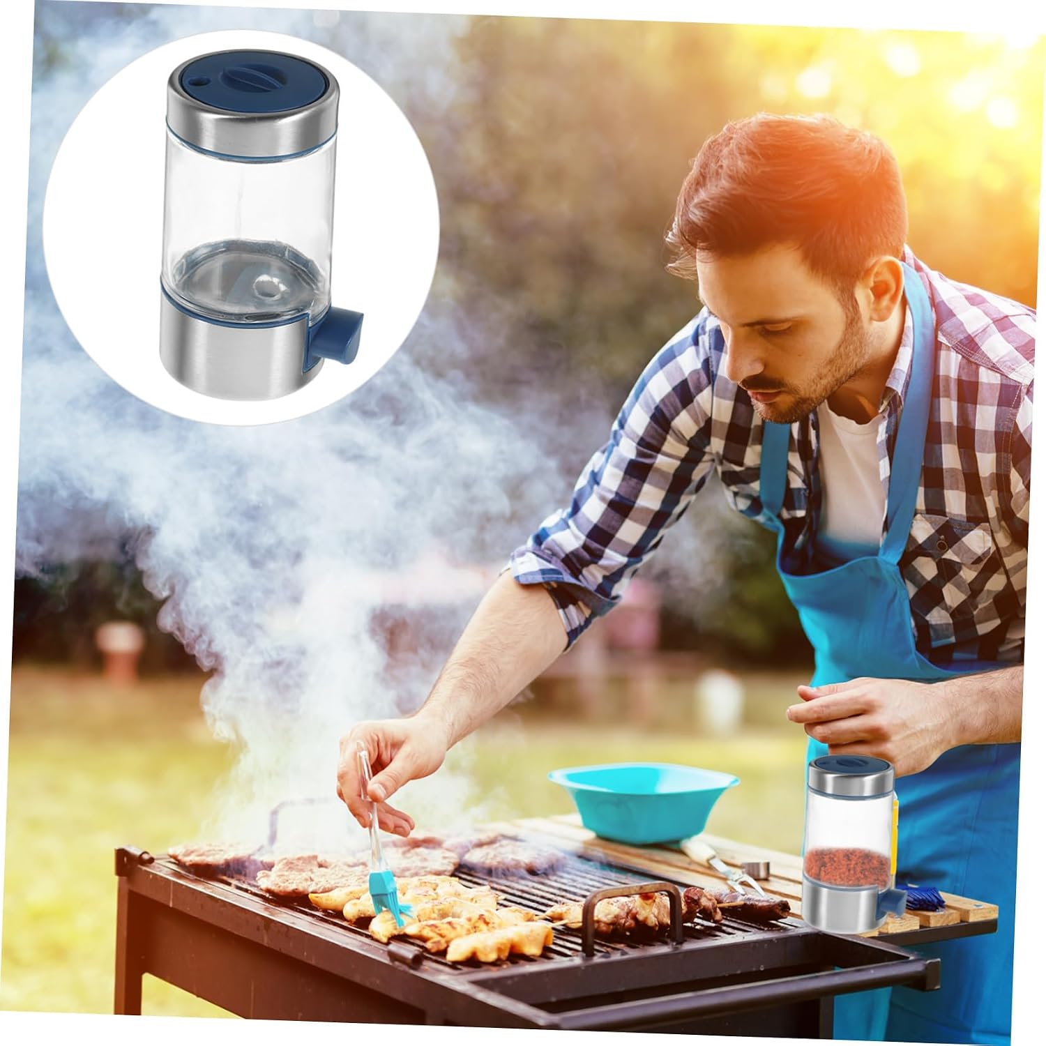 1pc Stainless Steel Press Salt Bottle for Kitchen Leak Condiment Shaker Glass Salt Dispenser for Barbecue Camping and Outdoor Use