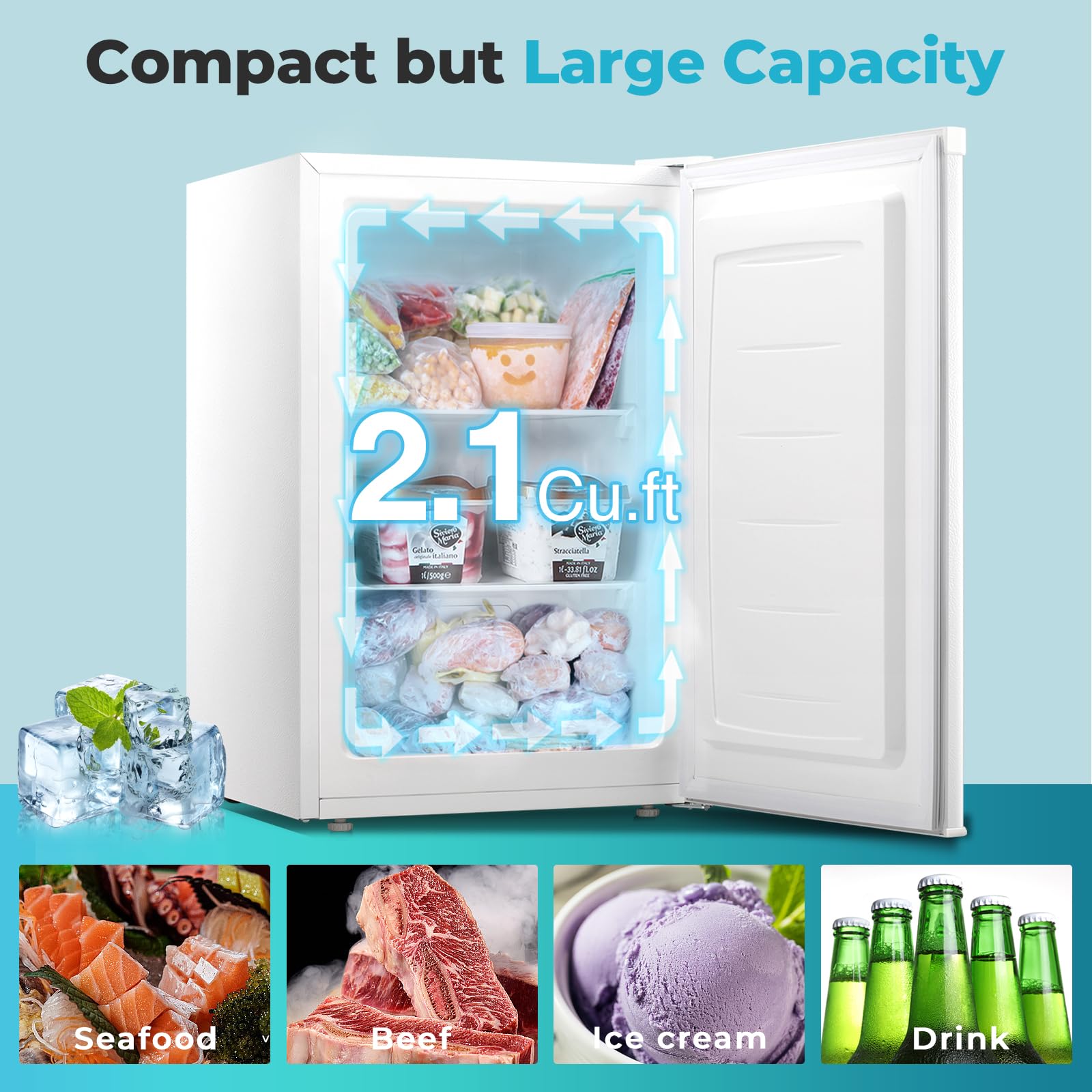 R.W.FLAME Mini Freezer Countertop, 2.1 Cu.Ft Energy Saving Upright Freezer, Small Freezer with Reversible Single Door for Home/Dorms/Apartment/Office (White) on Fridge.com