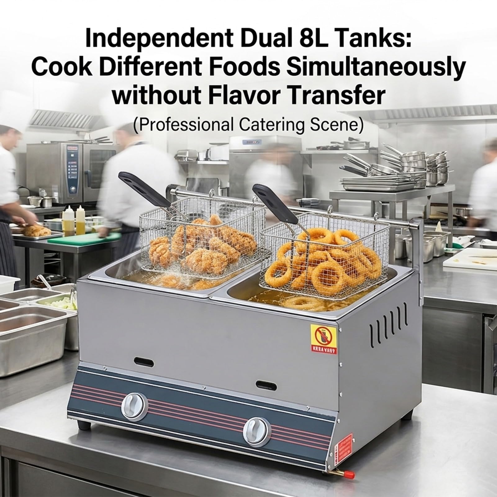 2800Pa Bassa Pressione/Friggitrice a Gas 16L/Acciaio Inox 304/Doppia Vasca Professionale per Snack Bar,Pizzerie,Ristorante,Cucina Mobile Rapida,Efficienza Gas Propano