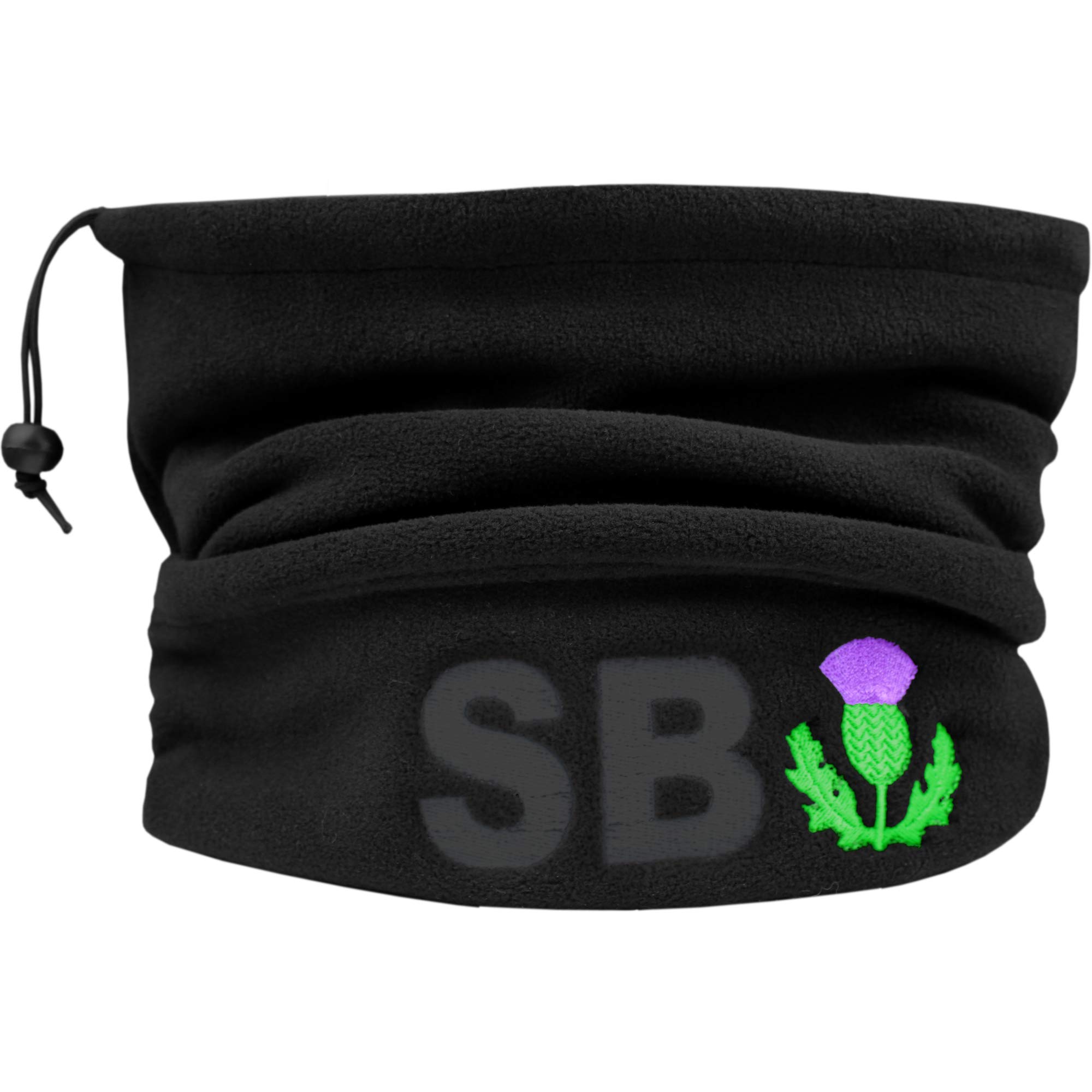 TeddyTs Personalised Scotland Thermal Black Fleece Sports Snood with Adjustable Toggle (Charcoal Embroidery)