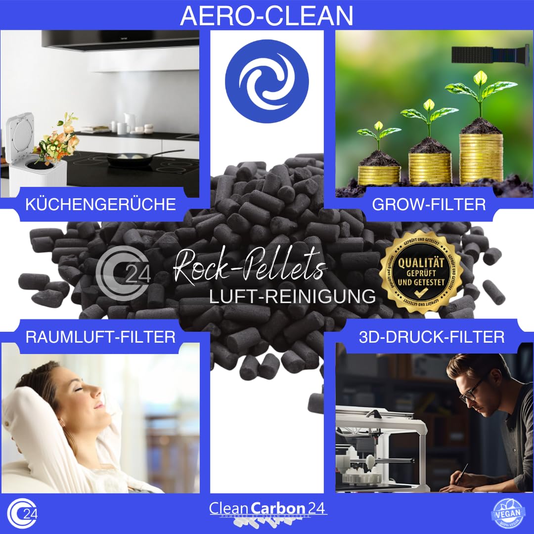 Granulki z węglem aktywnym Ø 4 mm, z węgla kamiennego do oczyszczania powietrza CC24 AERO-CLEAN Rock-Pellets nowe: 2-krotnie odpylany (5 litrów)
