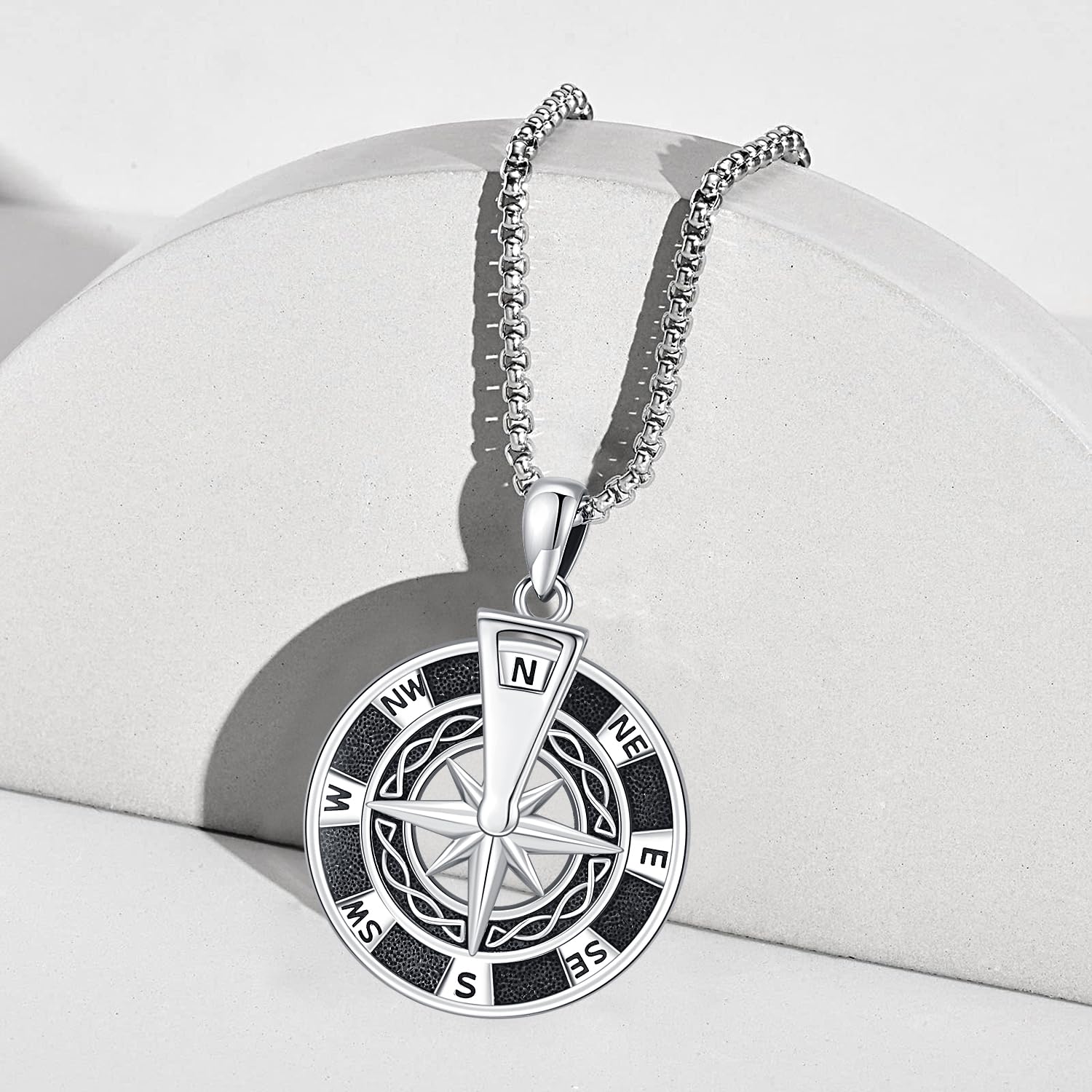 Boussole Collier en Argent Sterling 925 Homme Pendentif Collier Bijoux Amulettes pour Homme Femme Cadeaux de Festivals pour Famille Amis