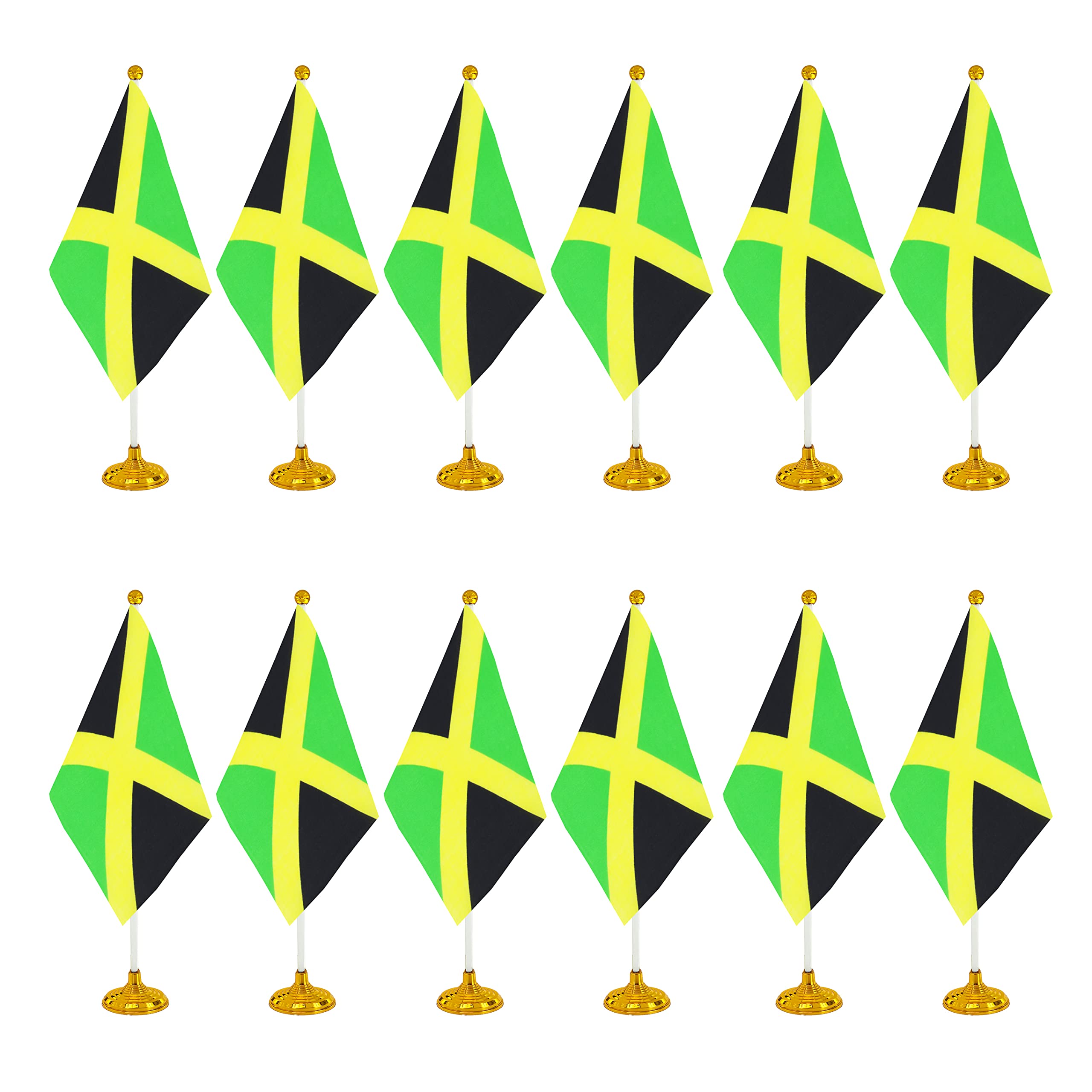 WXTWK 12 Pack Jamaica Flag Jamaican Desk Flag Small Mini Jamaican Table Flags With Stand Base,Home Office Festival Events Celebration Decorations