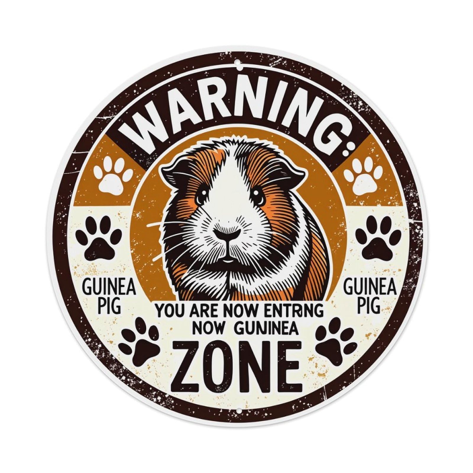 Warning Guinea Pig Zone Pattern Print Round Tin Sign Retro Metal Sign for Cafe Bar Pub Home Game Room Gym Club Wall Decoration Vintage Metal Poster 8x8 Inch