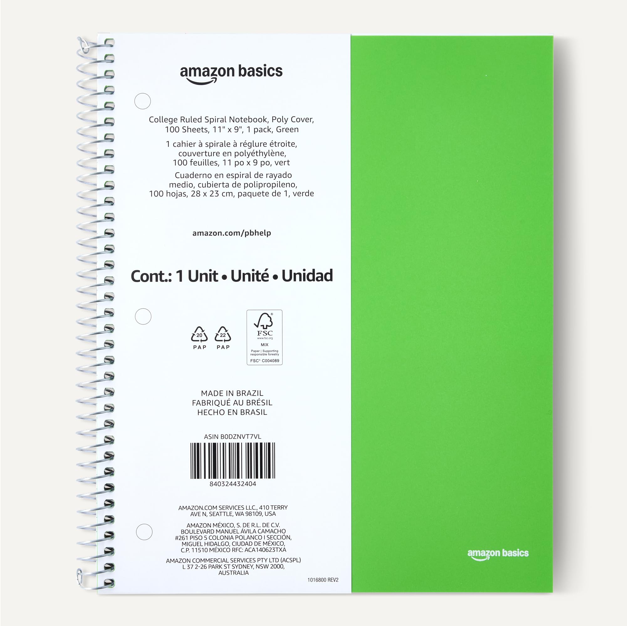 Amazon.com : Amazon Basics College-Ruled Spiral Notebook, Poly