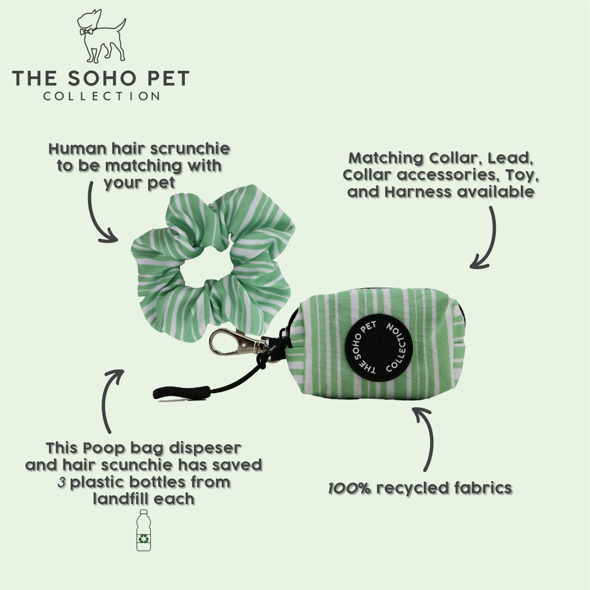 Ancol Dog Poop Bag and Scrunchie Stripe Patterned - Sturdy Zip Waste Bag Dispenser - Cute Puppy Matching Pet Accessories - Image 2