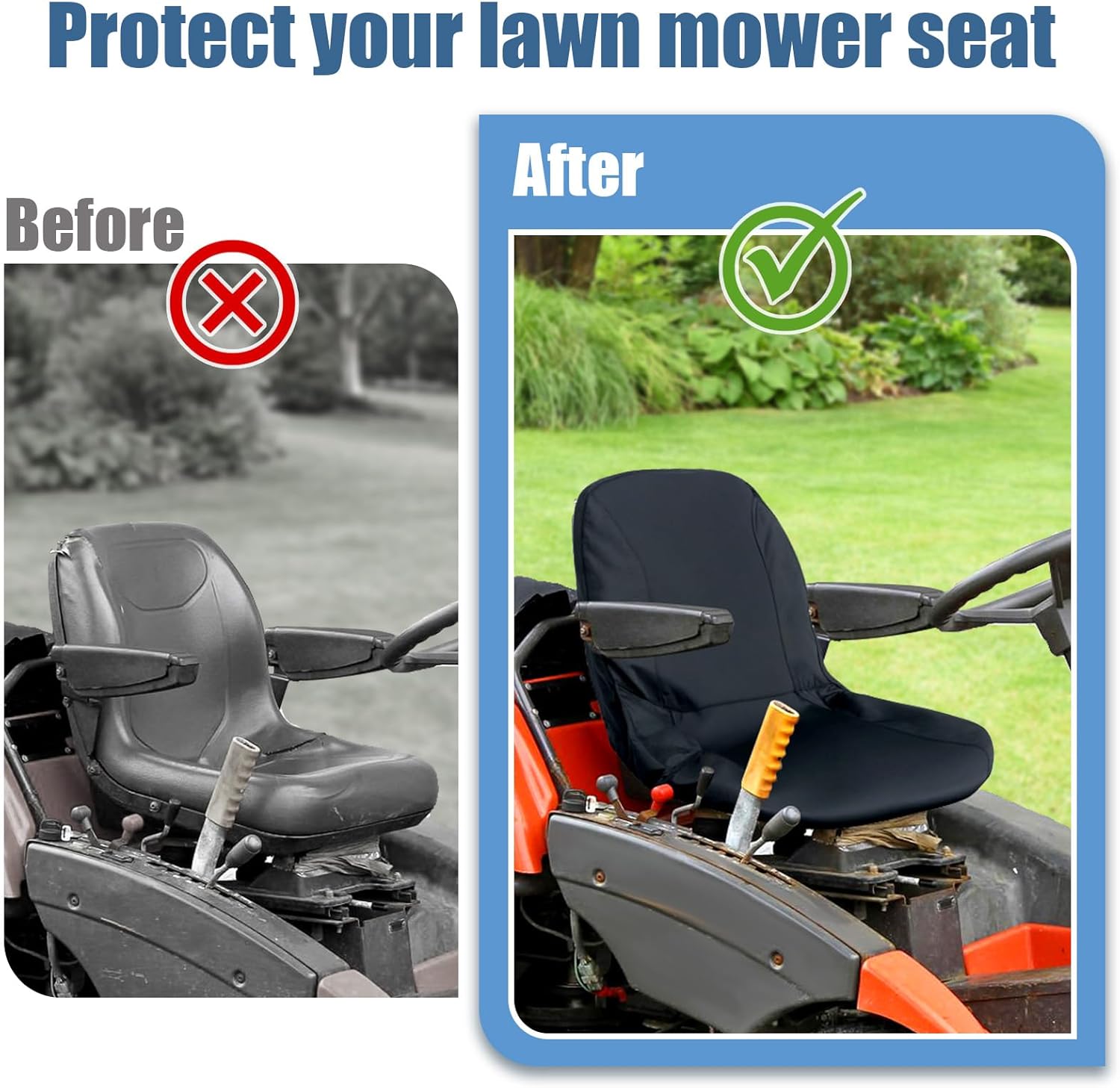 Lawn Mower Seat Cover with Back Mesh Pockets Waterproof 600D Tractor Cover Heavy Duty Riding Mower Fits for 12.6-14.6inches High Seat with Armrest Holes