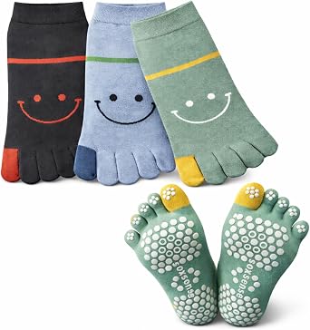 Soxsense Cute Pilates Toe Socks with Grips Non-Slip Five Finger Yoga & Barre Workout Socks, A Fun Gift for Happy Healthy Feet
