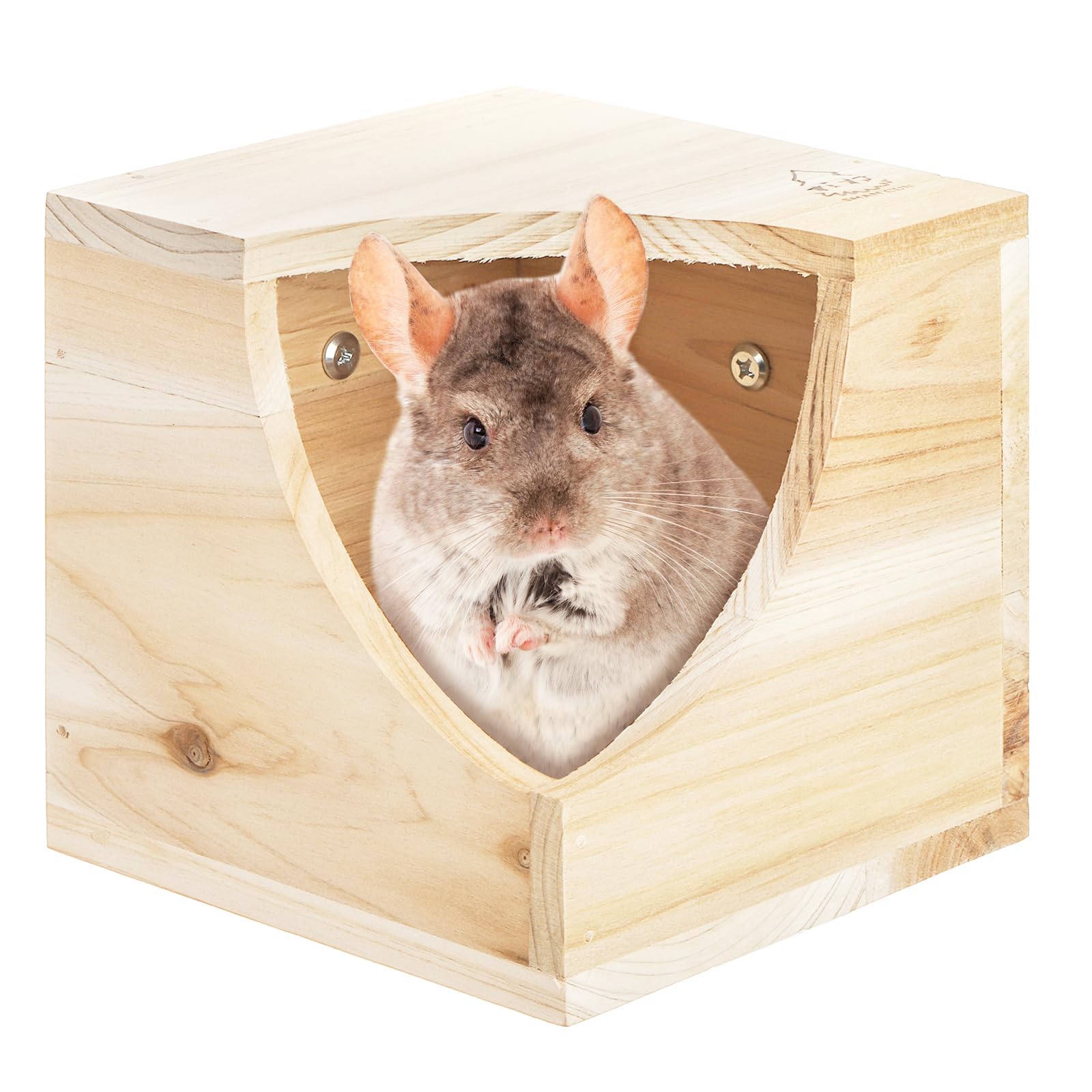 Yesland Wood Chinchilla House, Natural Square Small Animal Hideout Hut for Chinchilla, Squirrel, Sugar Gliders in Cage - 6.5 X 6.5 X 6.5 Inches