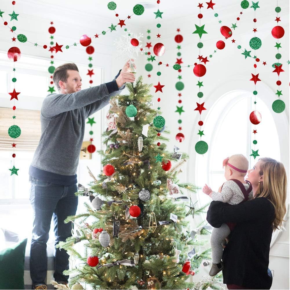 Kit de Guirnalda de Estrellas y Lunares Rojos con Purpurina para decoración de Fiestas de Navidad, decoración para Colgar, Bandera, Bandera, árbol de Navidad, Año Nuevo, celebración, cumpleaños