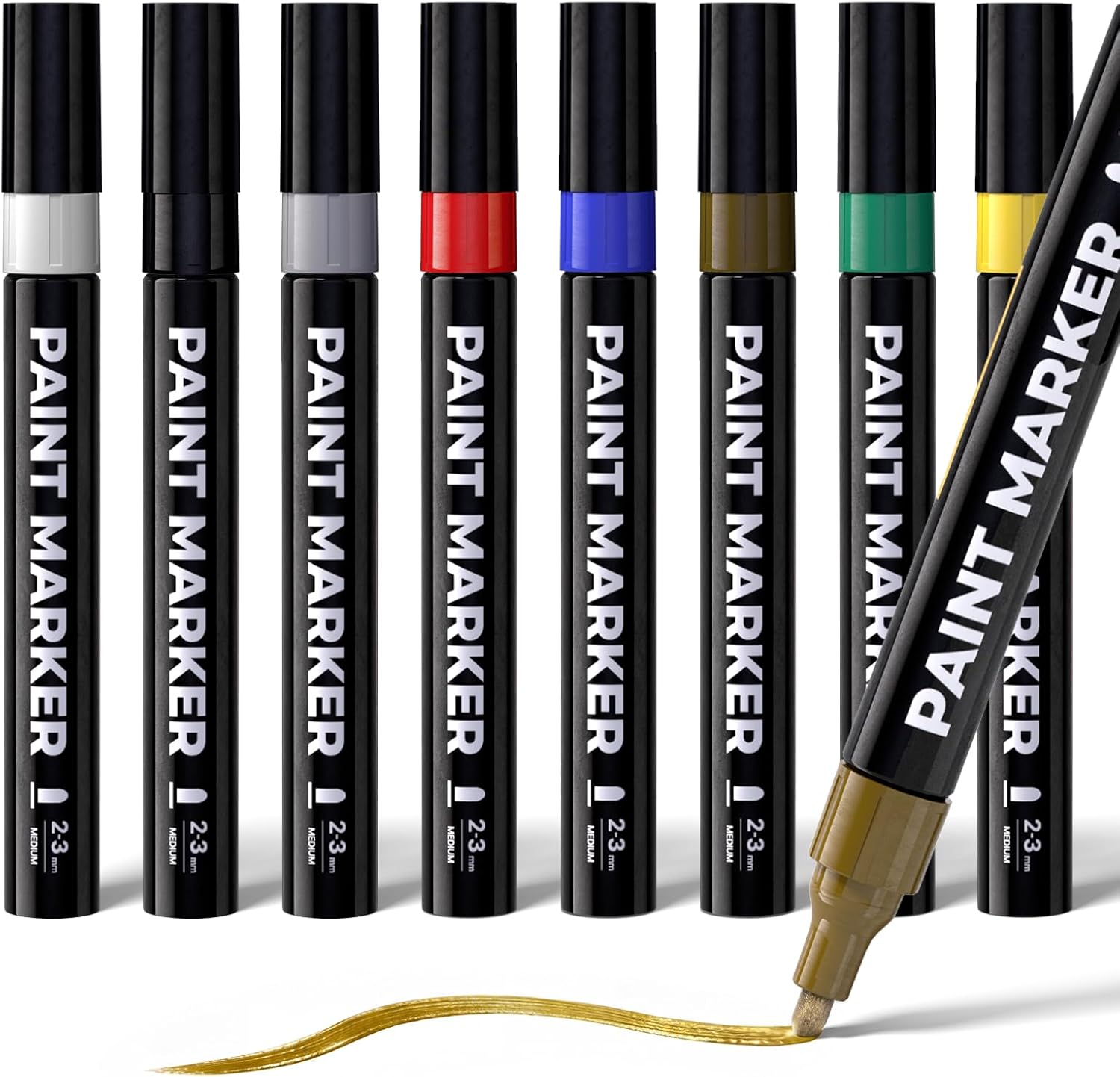 Marsrock Paint Pens, 8 Colors Oil Based Paint Markers, Waterproof, Quick Dry, Permanent Marker Pen Set for Metal, Wood, Fabric, Plastic, Rock Painting, Canvas, Glass, Art Craft（2-3mm Medium Tip）