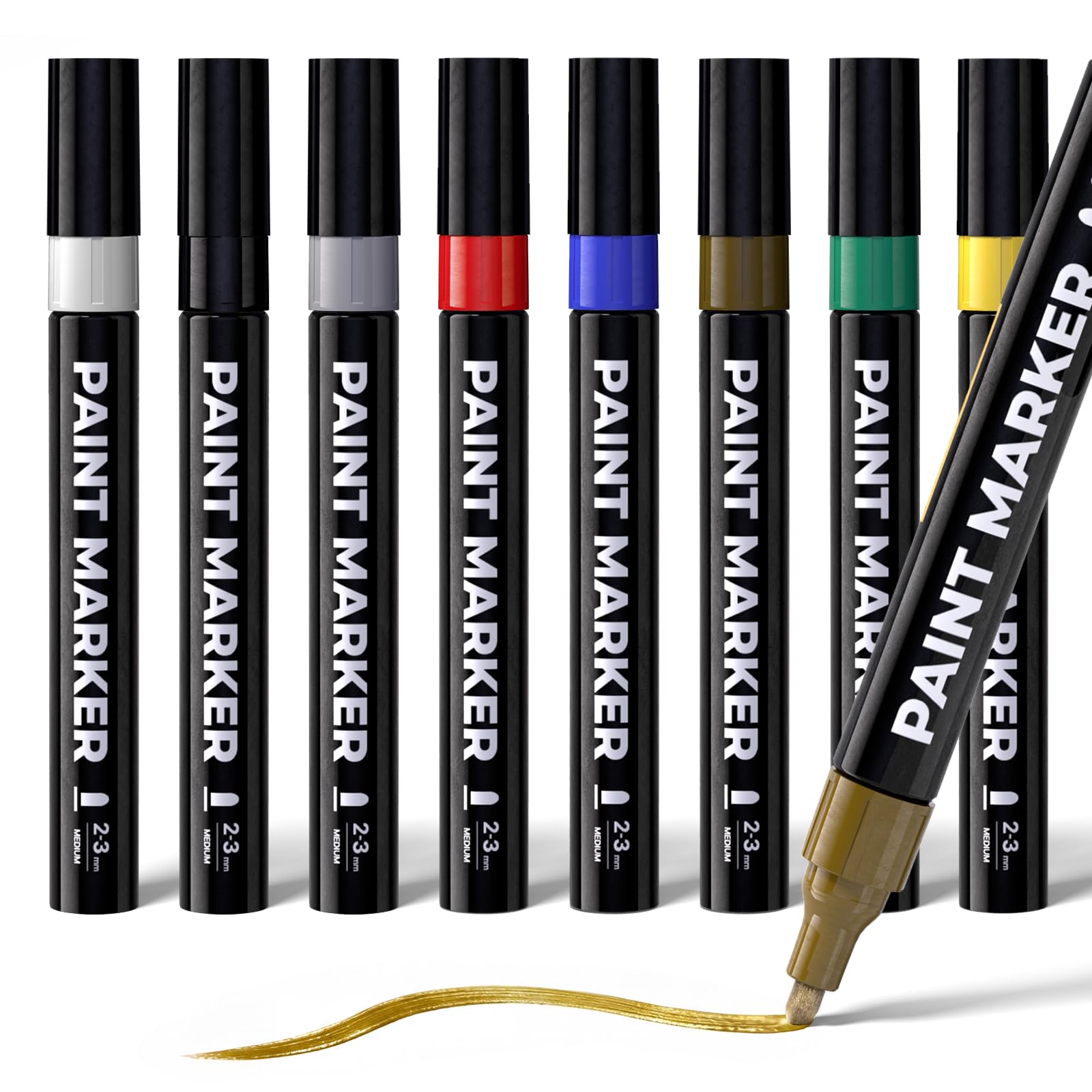 Marsrock Paint Pens, 8 Colors Permanent Paint Markers Medium Tip