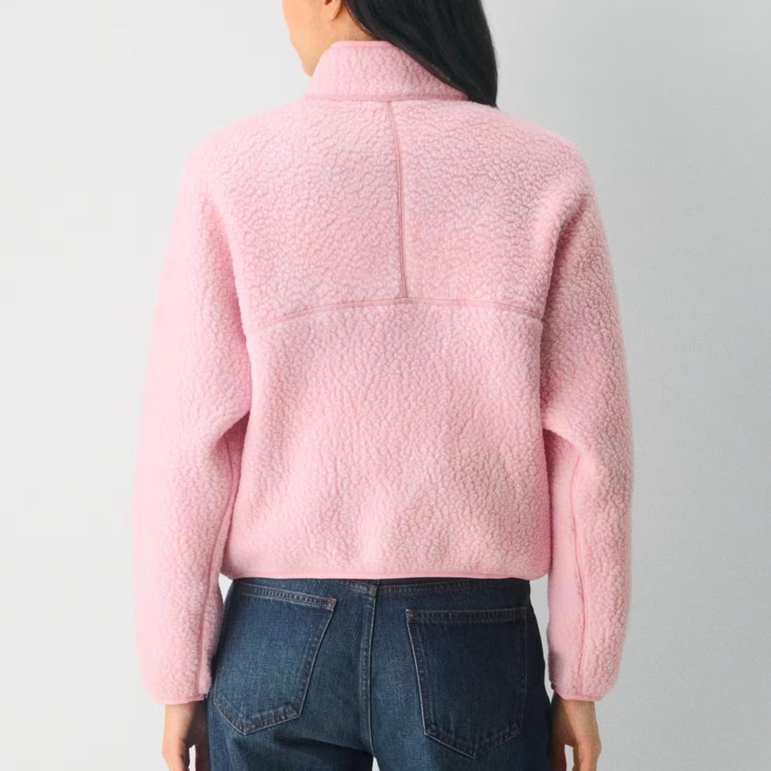 Hixiaohe Womens Cropped Fleece Sweatshirts Casual Half Zip Long Sleeve Fuzzy Winter Warm Pullover Sherpa Jackets with Pockets - Image 2