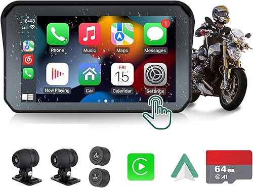 Miniatura 1 de DVR de motocicleta Apple Carplay inalámbrico, Android Auto, TPMS, cámaras Dual HD 1080P, GPS, sensor G, Siri y Google Voice, pantalla táctil IPS de