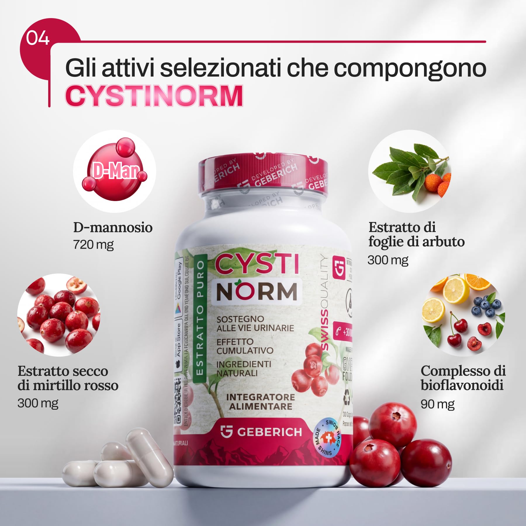 Capsule CYSTINORM | Salute delle vie urinarie | D-Mannosio 720 mg + Estratto di mirtillo rosso 300 mg | Salute della vescica | Con corbezzolo e bioflavonoidi | Integratore Alimentare
