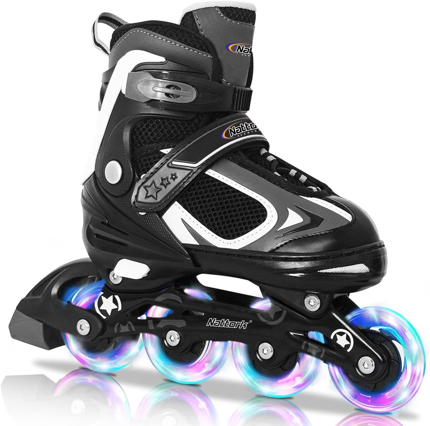 Nattork Blade Roller Skates for Boys with Light Up Wheel, Outdoor & Indoor Illuminating Black Inline Skates for Boys Little Kids Toddler Ages 5-8 4 5