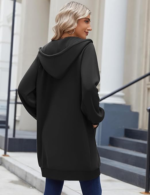 Damen Fleecejacke Mit Kapuze - Leichte Übergangsjacke Mit Reißverschluss