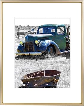 Golden State Art, 11x14 Gold Picture Frame Displays Photo 8x10 with Mat or 11 x 14 Without Mat for Wall Mounting, Classic Satin Aluminum Frames with Real Glass Pack of 1